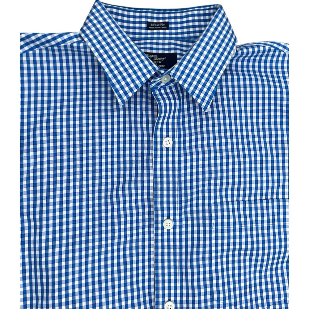 Thompson Shirtings J. Crew Mens 80's 2 Ply‎ Wrinkle Free Shirt Sz L Blue Gingham